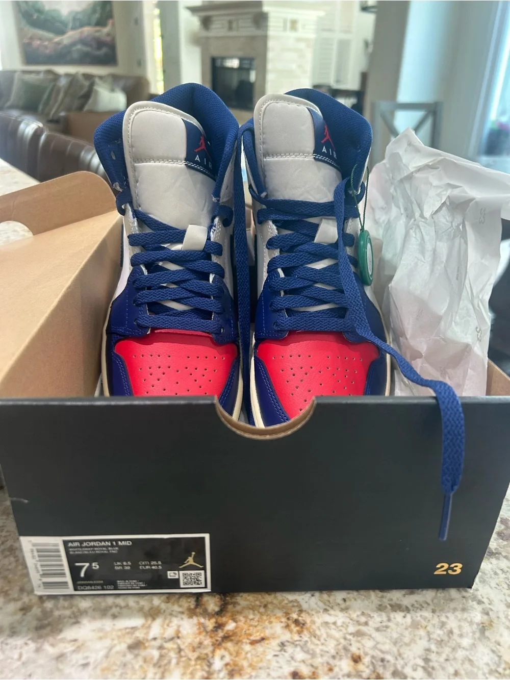 Jordan Mid-Top Sneakers in Red, Navy & White